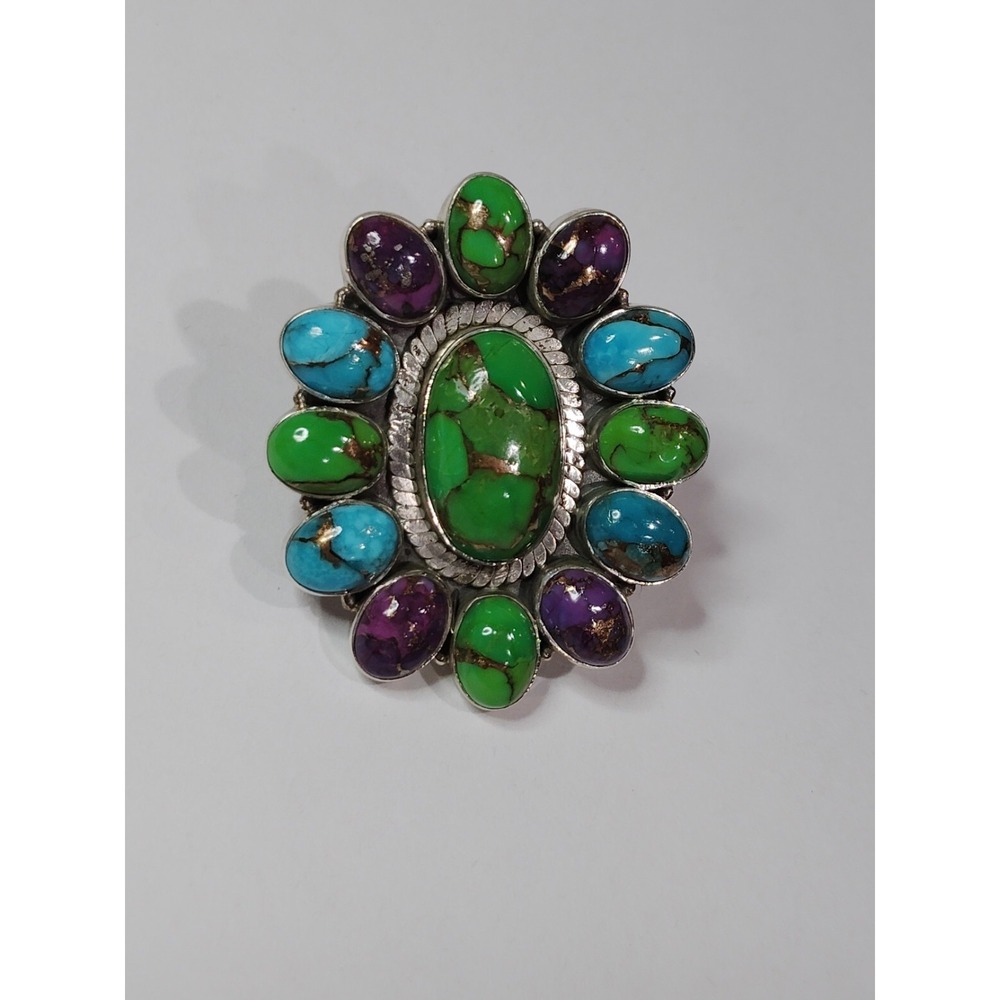 Sterling Silver 925 Cabochon Ring Turquoise, Green, Blue, Purple, Copper Sz 6